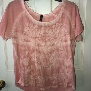 Pink distressed knit patterned top